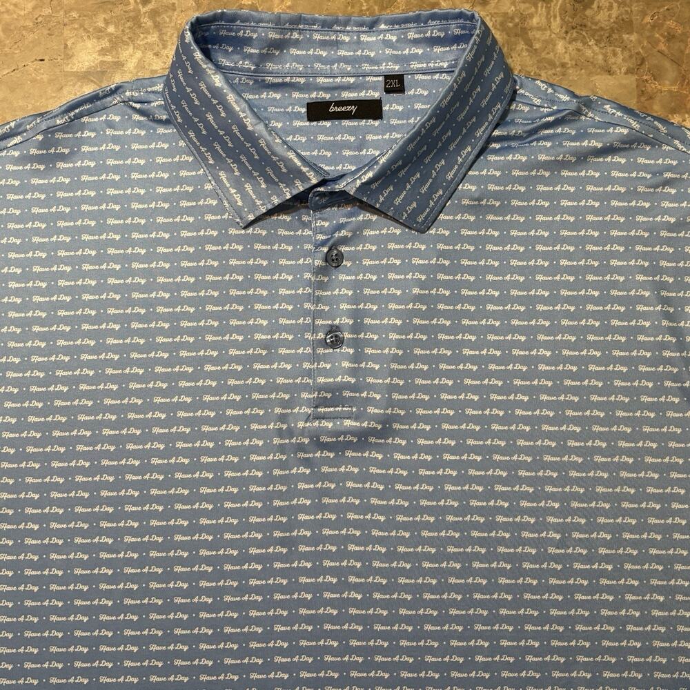 Breezy Polo Shirt Mens 2XL Blue Have A Day Short Sleeve Golf Performance